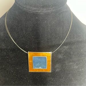 Geometric Blue and Gold Necklace with Bold Pendant